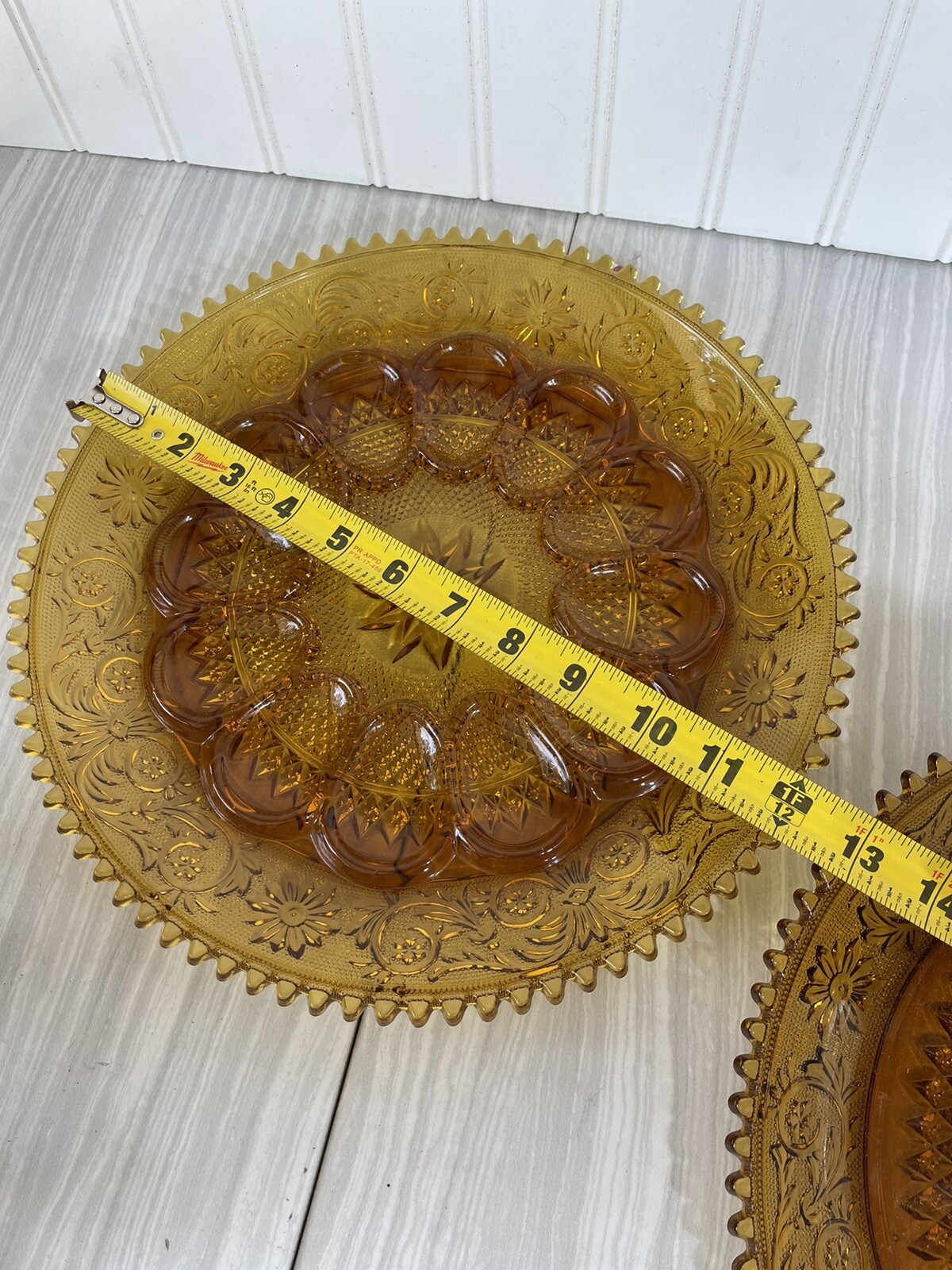 Tiara Glass Amber Sawtooth Deviled Egg Platter And 4 Section Platter 12