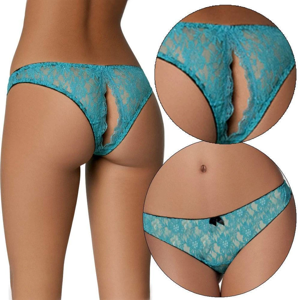Women's Lace Panties Crotchless Underwear Thongs Lingerie G-string Floral Briefs - Image 4 of 4