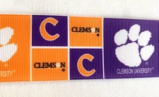 Clemson paw inspired grosgrain ribbon  5/8" 7/8" 1.5" orange purple