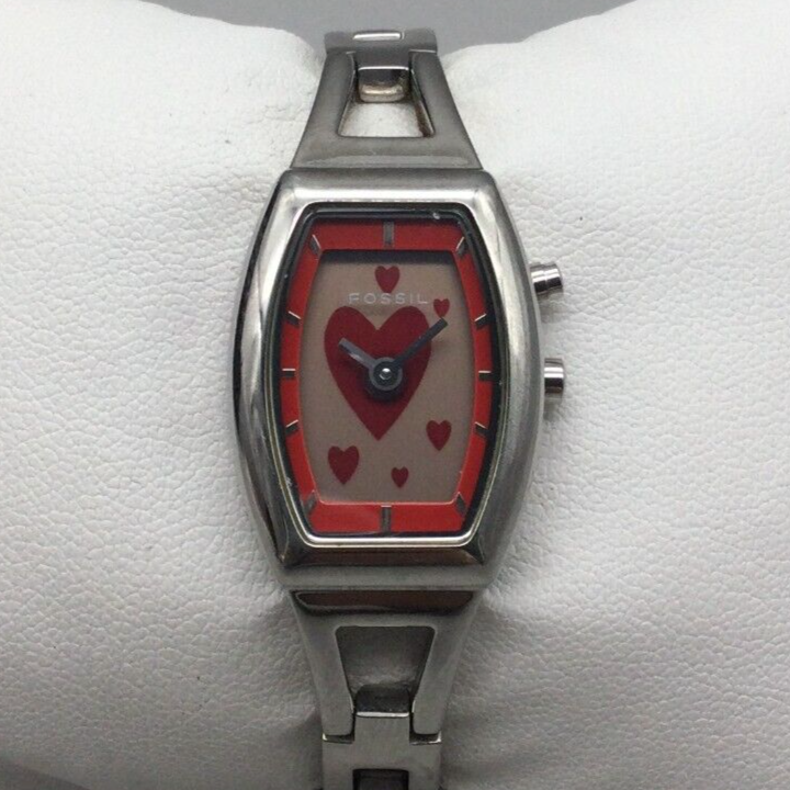 Fossil Big Tic Watch Women 20mm Silver Tone Heart Animation