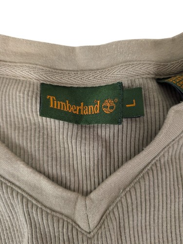 Timberland Beige Pullover Jumper Long Sleeves, Ribbed Stretch 90's Cotton Size L - Picture 8 of 12