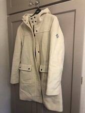 Vintage Henri Lloyd Size 10 (2) Cream Wool Hooded Duffle Coat 3/4 Length