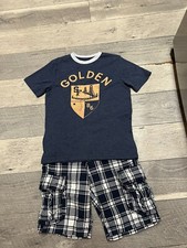 Gap Kids blue plaid shorts with matching blue t-shirt outfit set boys 8