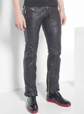 Pant Leather Jeans Style Men's Pants Men Motorbike Real Trousers Waist Black 28