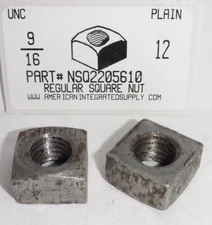 9/16-12 REGULAR SQUARE NUTS STEEL PLAIN 7/8 AF X 1/2 TH  (10)