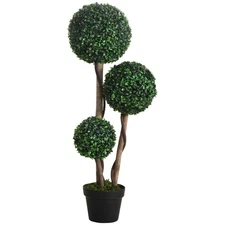 HOMCOM 3ft Artificial Boxwood Topiary Tree in Pot Indoor Outdoor Decor for Home 