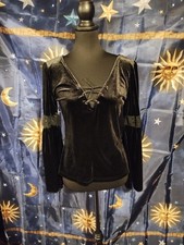 Vintage Y2K DIY Black Velvet Lace Bell Sleeve...