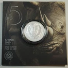 2020 South Africa Big Five Rhino 1 oz Silver Coin Brilliant Unc Mint Packaging