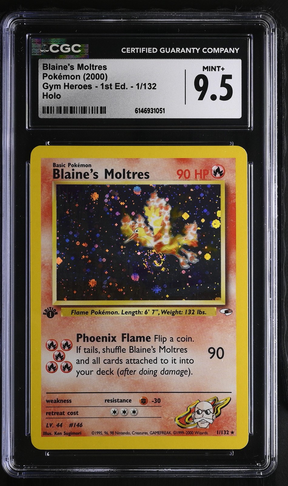 CGC 9.5 Blaine's Moltres 1/132 Gym Heroes 1st Edition Holo Swirl Pokemon Card