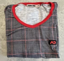 Addicted  Men's SOFT  T -Shirt Red / White & Gray Plaid  Top Sz. L/ 34 LGBTQ