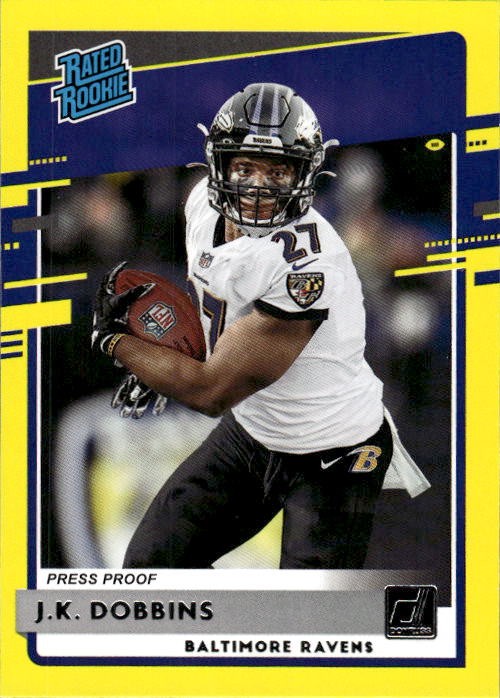 2020 Donruss J.K. Dobbins #311 Press Proof Yellow Baltimore Ravens 20F