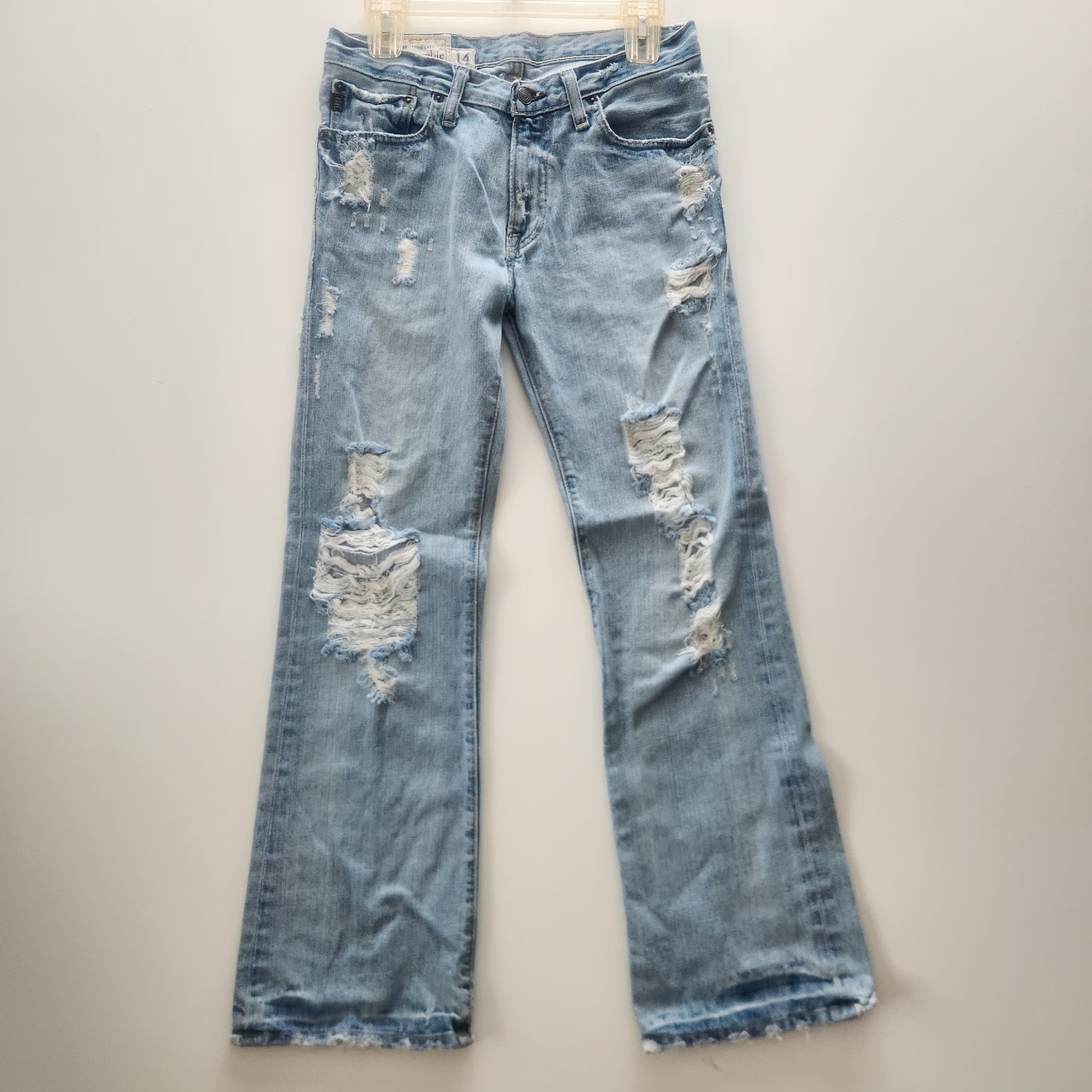 Abercrombie Baxter Low Rise Slim Boot Jeans Girls 14 Distressed Denim Y2K Kids