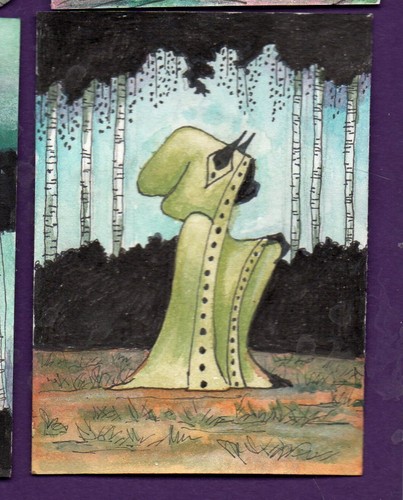 aceo art cards original watercolors cat monk 9