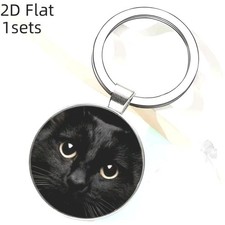 Black Cat Face Keychain Key Ring Purse Handbag Backpack Bag Car Charm Gift