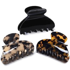 3 PCS Medium Claw Hair Clips Tortoise Jaw Celluloid Clamps Leopard Print