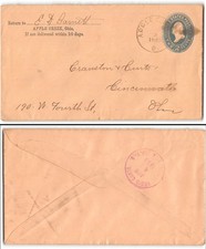 US #U315 Apple Creek OH to Cincinnati OH, 1893