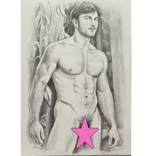 Original Graphite Nude Male Painting – Fine Art