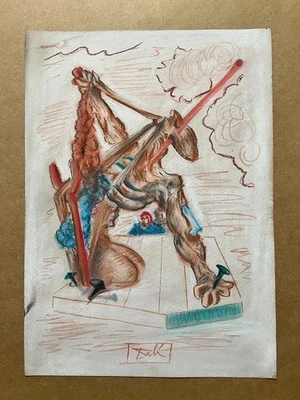 Salvador Dali Zeichnung auf Papier (Handmade) signiert und gestempelt Mischte... - Bild 1 von 4