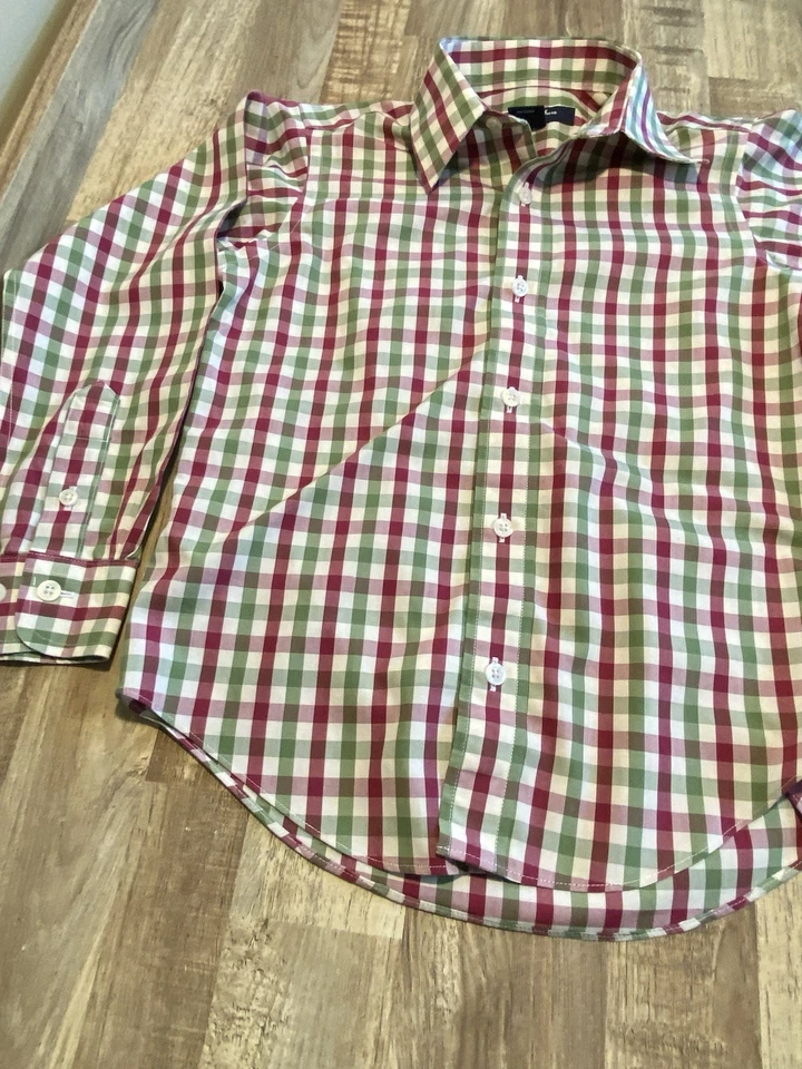 Boys Brooks Brothers Button Up Long Sleeve Plaid Shirt Size XS Green Burgandy - Image 2 of 4
