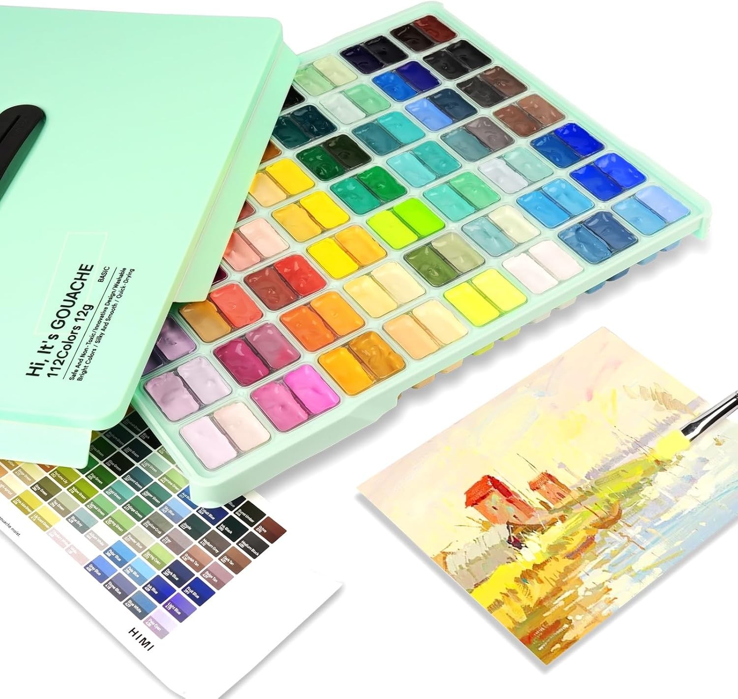 HIMI Gouache Paint Set, 112 Colors x 12g Twin Jelly Cup Design with Portable Cas