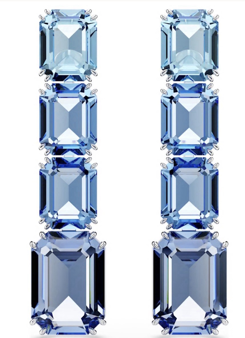 Swarovski Crystal Millennial Pierced Earrings Blue 5696516 New, Outer Box Bent