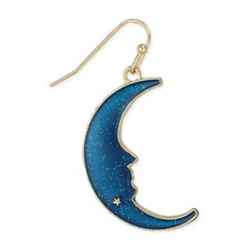 Blue Moon Crescent Gold Dangle Enamel Earrings