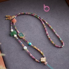 Exquisitamente chino tejido a mano Duobao cadena collar cuerda amuleto colgante