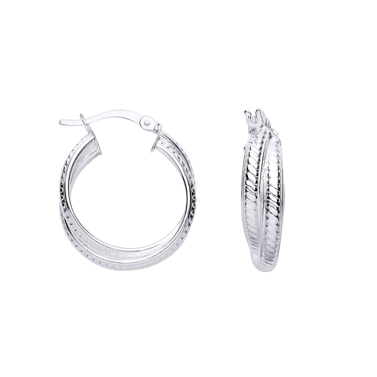 Silver Jewelco London Ribbed Scroll Double Hoop Creole Earrings