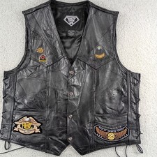 Diamond Plate Buffalo Leather Motorcycle Vest Men's L Harley Owners Group Patch