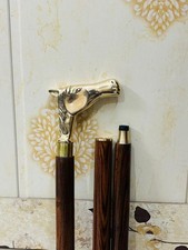 Brass Horse Head Walking Cane 3-Piece Collapsible Wooden Stick Vintage Style