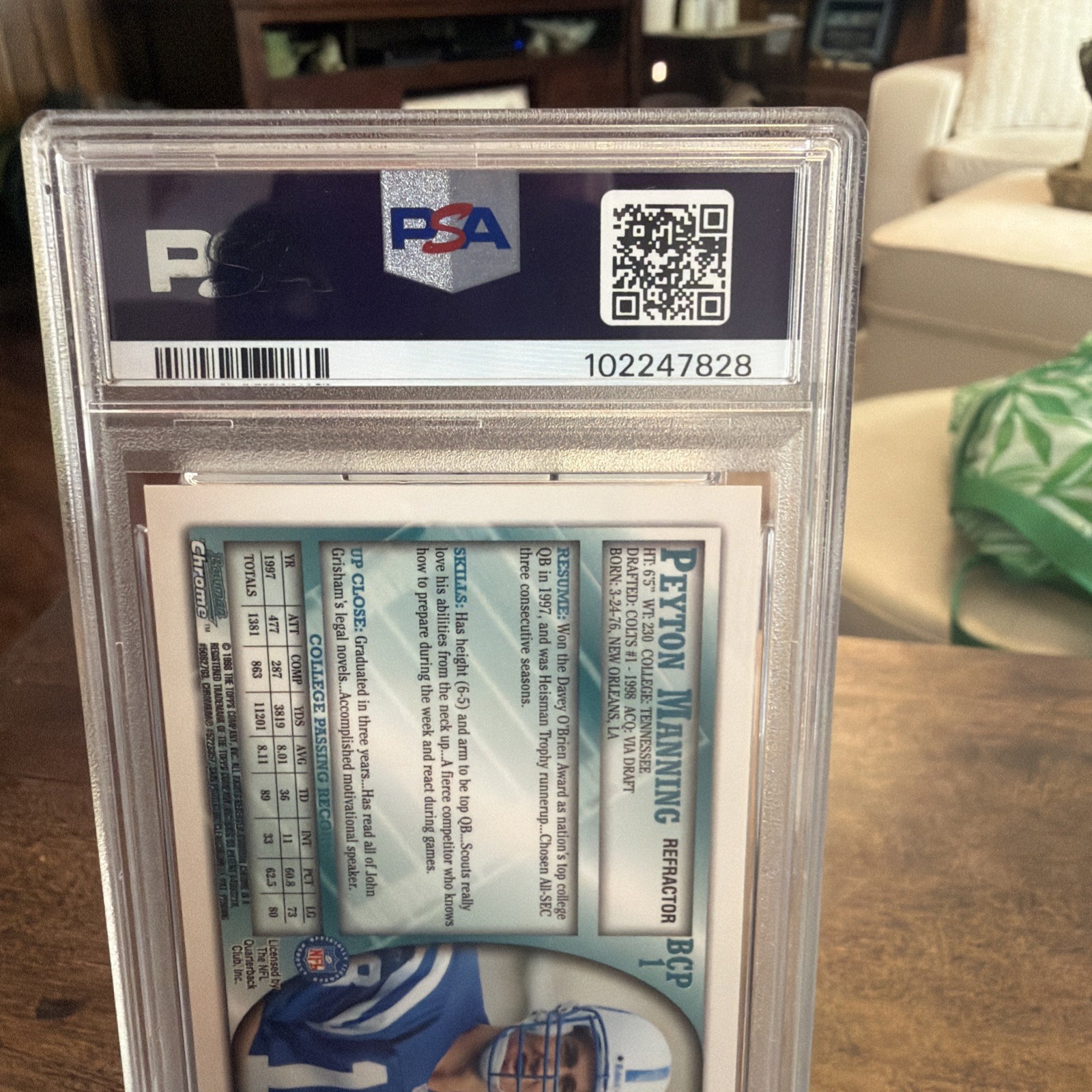 Peyton Manning 1998 Bowman Chrome Preview Refractor PSA 7 RC. Colts view 8