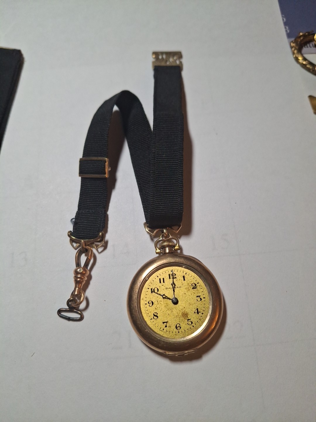 Antique Victorian Gold Filled Waltham 15 Jewels Watch On 1/10 12k Black Grogain