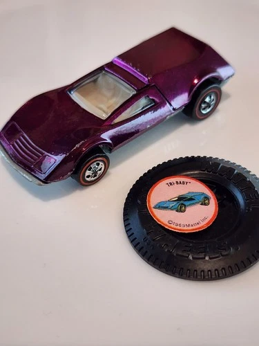 1970 Hot Wheels Redline Tri-Baby - Magenta- USA - One Owner + Button