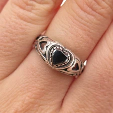 Wheeler Mfg 925 Sterling Silver Vintage Real Hematite Heart Ring Size 7.25
