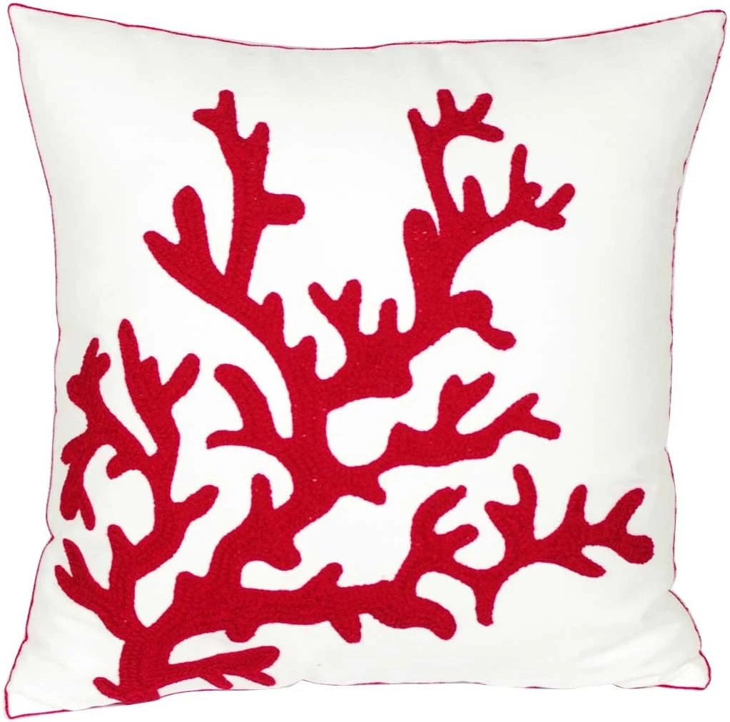 Embroidered Nautical Decor Pillow Cover,Square 18 Inches Decorative Canvas Pillo