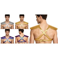 Men Armor Faux Leather Metallic Shrug Tops Shoulder Harness 80S Disco Shiny Bar