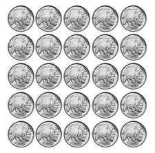 Lof of 25 - 1/10 (0.10) Troy Ounce Oz .999 Silver Buffalo Round