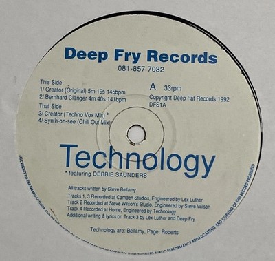 Technology  - Creator EP - 1992 UK Deep Fry Records 12'' Vinyl EP DFS 1 - Techno