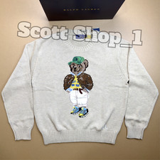 POLO RALPH LAUREN Polo Bear New York Varsity Cream Knit Sweater Women  s NWT XL