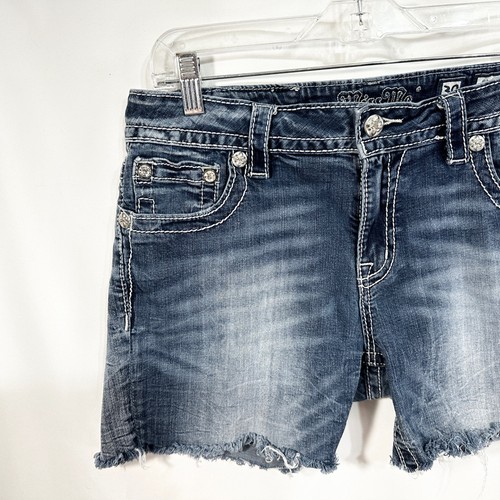 Miss Me Size 30 Denim Shorts Mid Rise Easy Bermuda Jean Shorts Embellished 779 - Picture 8 of 9