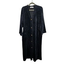 Vassarette Monika Tilley Black Navy Velvet Long Robe Button Front Star Buttons
