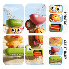 Baby Bath Water Wheel Toy Duck Flower Suction Cup Bathtub Shower Kids Toddler Fu