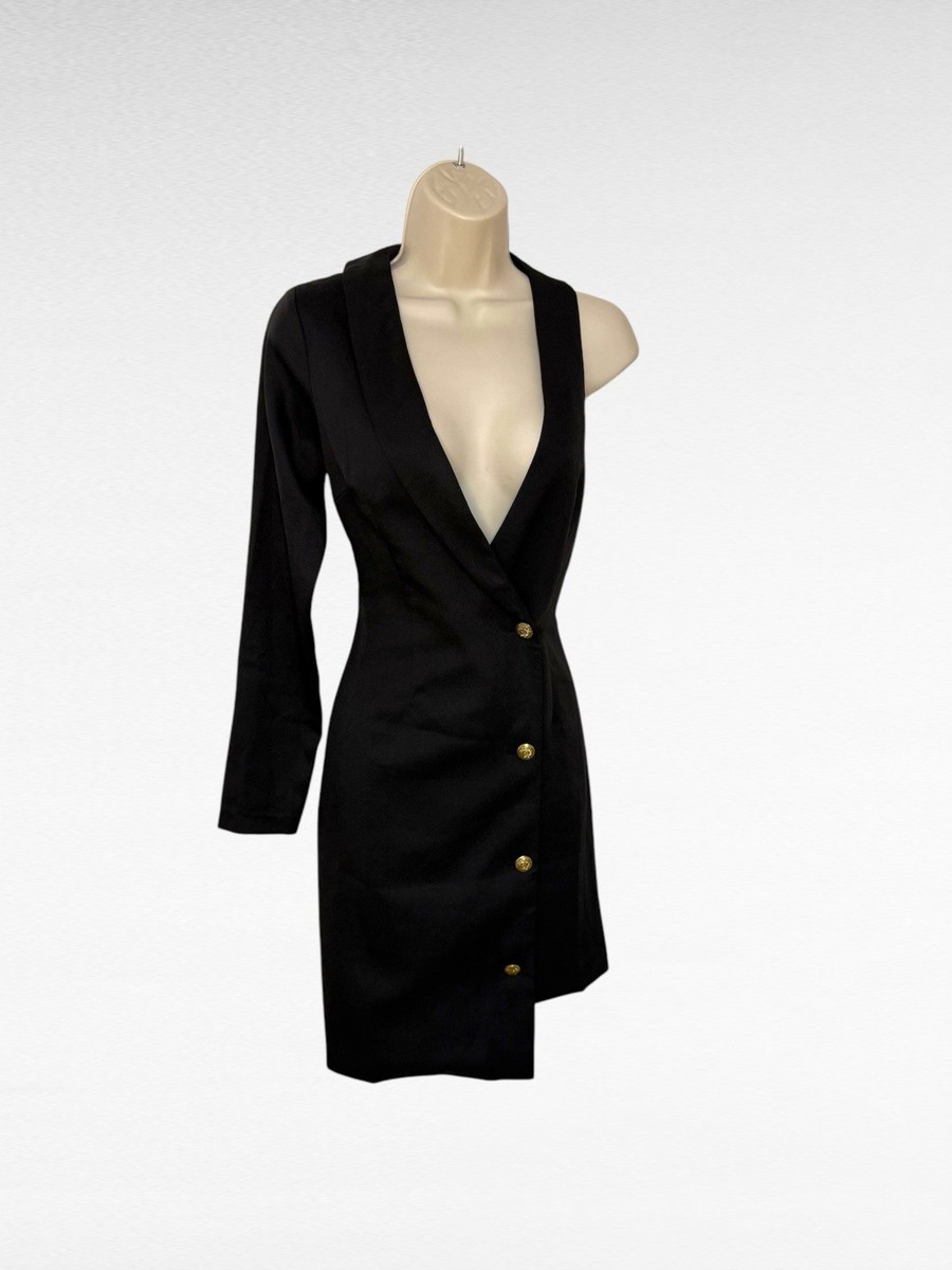missguided asymmetric blazer dress Missguided Black One Shoulder Blazer Dress Asymmetrical Design Size 8