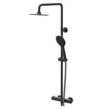 Colore Round Matt Black Thermostatic Rigid Riser Kit and Handset Shower System