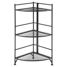 32.5" 3 Tier Corner Folding Metal Corner Shelf Black - Breighton Home