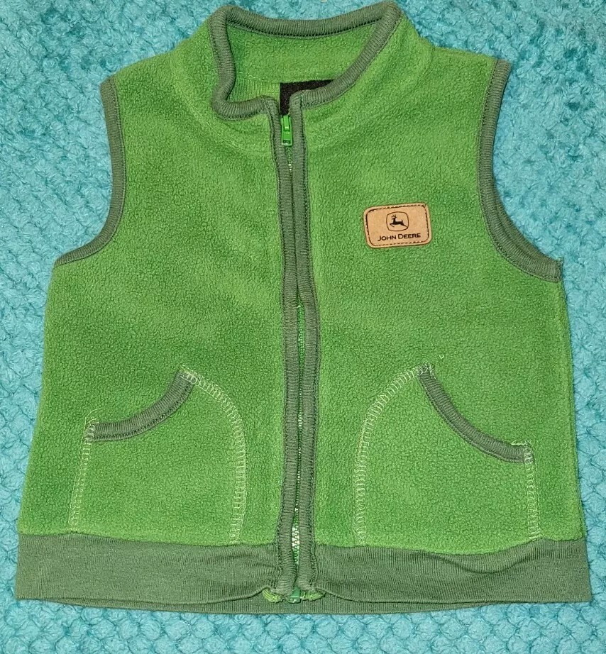 John Deere Toddler 12 Green Sleeveless Vest Jacket Cotton JD Baby Zip Up
