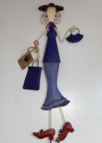 Red Hat Garden Lady Metal Figure By Giftcraft - 18” Tall Glasses Jewelry - Picture 7 of 11