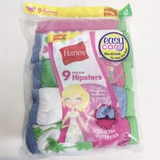 NWT Hanes Girls Assorted No Ride Up Cotton Hipster Panties Underwear 9Pack Sz 12