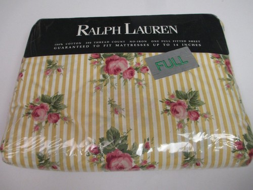 RARE Vintage Ralph Lauren SOPHIE Yellow Floral Striped Fitted Sheet - Full