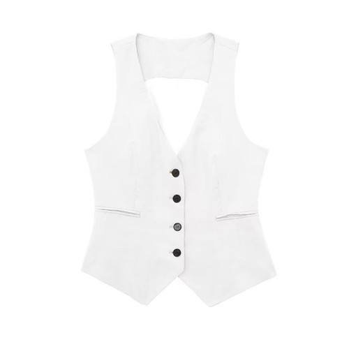Chaleco informal de lino para mujeres Damas Sin mangas Cuello en V Botones Chaleco delantero Prendas para el torso - Imagen 22 de 42